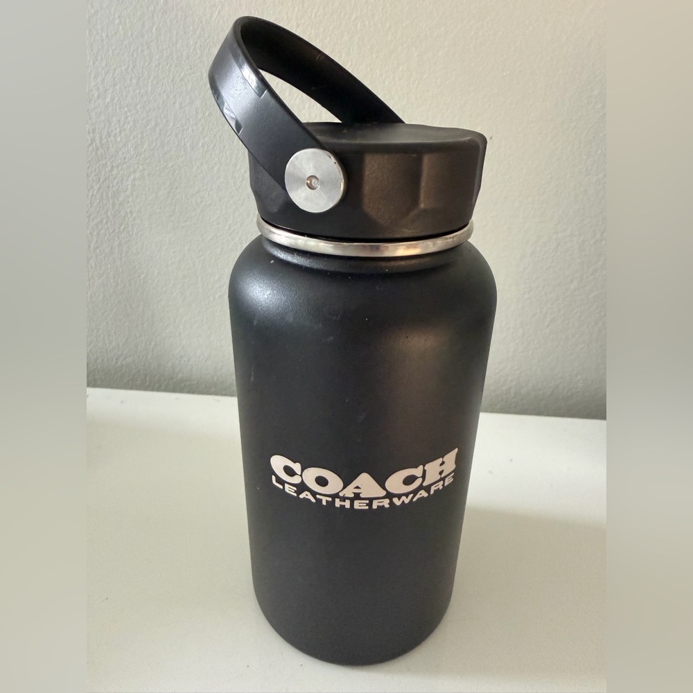 Coach Black Matte Logo Water Bottle with Handle Lid